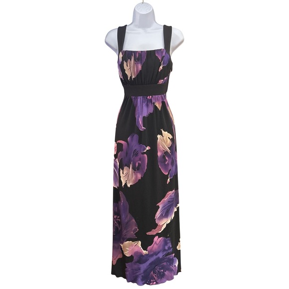 Y2K En Focus Black Purple Milkmaid Maxi Dress Size 12 Whimsigoth Dark Romantic - Picture 1 of 6